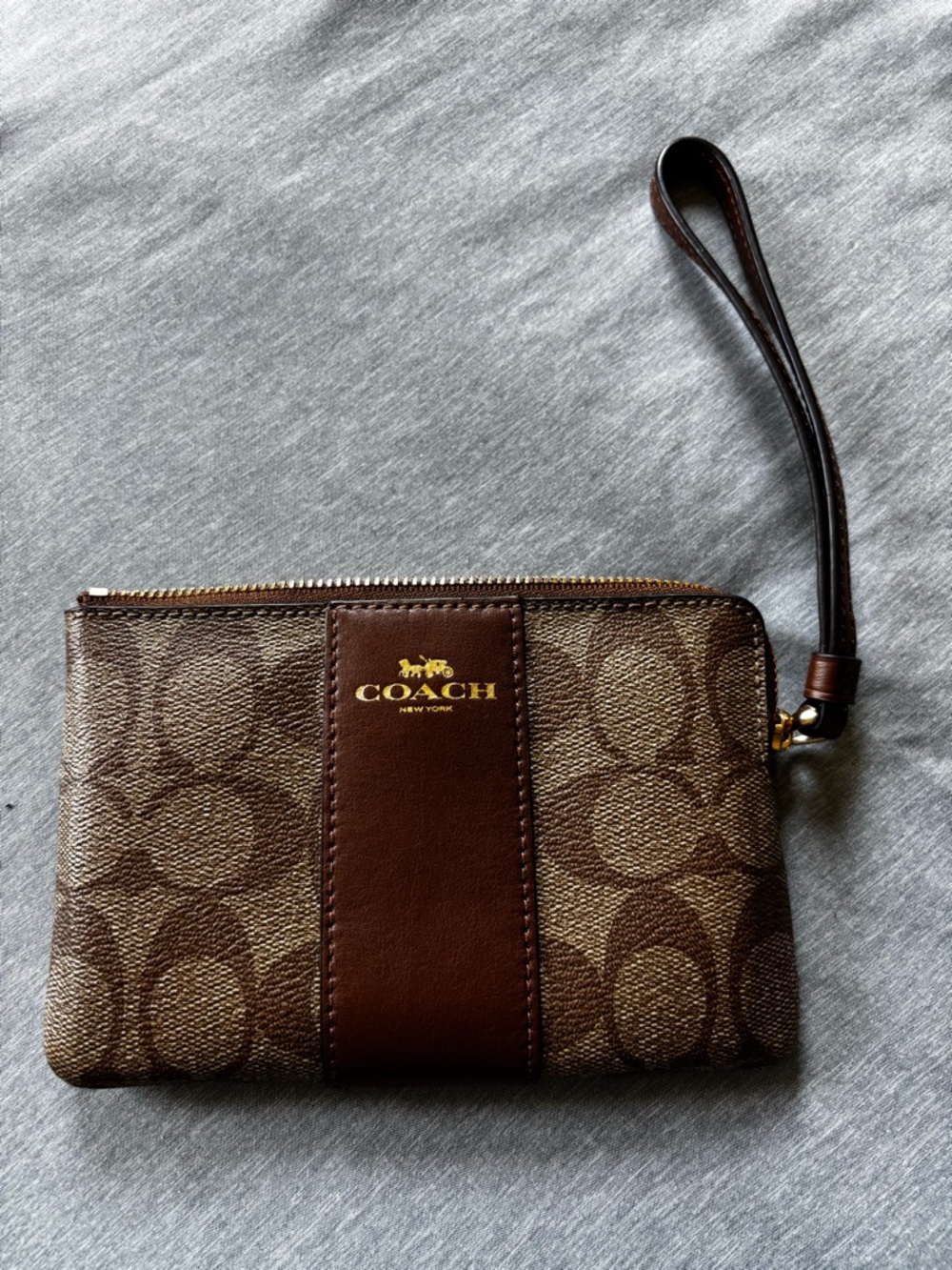 Coach Signature Corner Zip Brown Wristlet Wallet